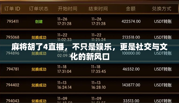 麻将胡了4直播，不只是娱乐，更是社交与文化的新风口